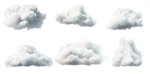 A collection of fluffy white clouds in various shapes and sizes. set against a clear sky. ideal for use in backgrounds for digital art. presentations. or atmospheric designs