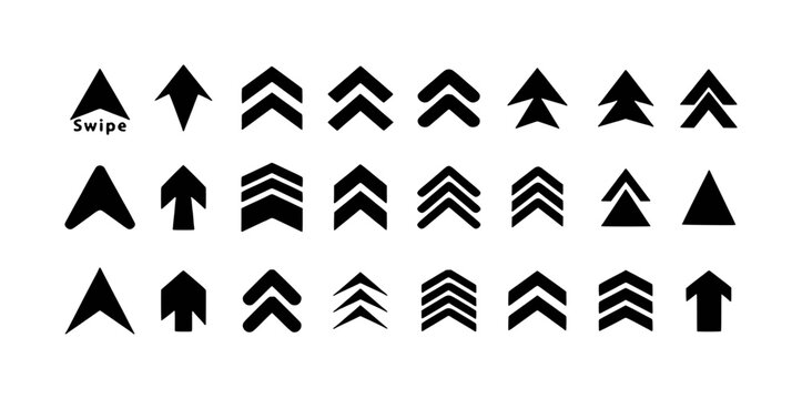 Collection of Black Upward Pointing Arrow Icons and Symbols for Navigation and Direction