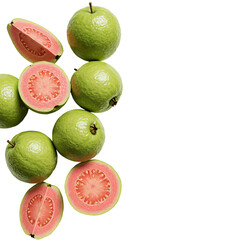 Fresh and vibrant guava fruits arranged on a black background space