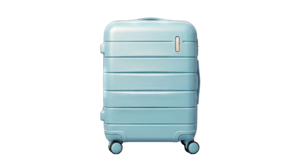 Pale Blue Lightweight Hardside Rolling Carry On Suitcase Isolated on Transparent Background with Four Spinner Wheels and Extendable Handle