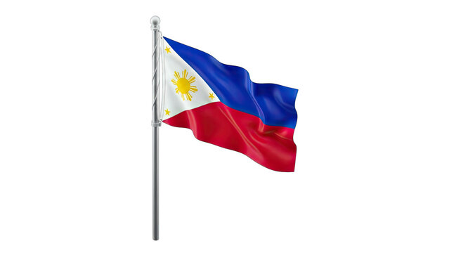 Philippine Flag Waving on Pole with Transparent Background Official National Symbol of the Philippines Red Blue White Yellow Colors Vibrant and Dynamic Movement