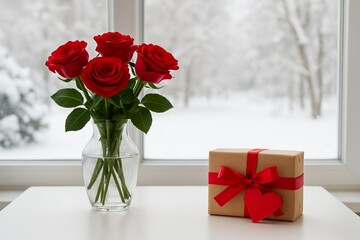 赤いバラとプレゼント