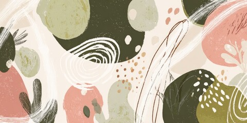 Abstract art with organic shapes, muted tones, and textured details