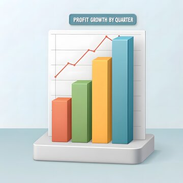 3d bar chart showing upward trend and growth with line graph