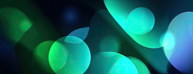 Abstract background of blurred, glowing circles in shades of teal and green on dark backdrop