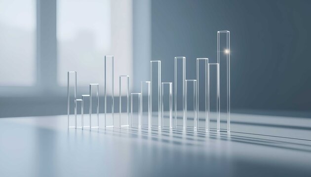 Clean glass bar chart showing corporate business growth and financial success