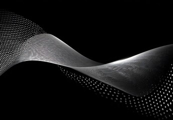 Abstract black and white wave graphic with dotted patterns flowing