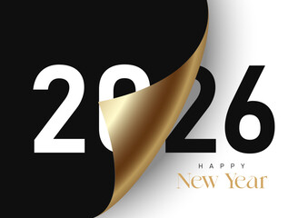 Happy New Year 2026 greeting card design template. The calendar page turns over and the new year begins.