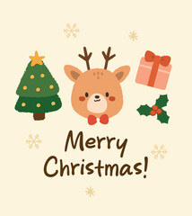 Fototapeta premium Cute Reindeer and Christmas Tree Holiday Greeting Card
