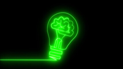 Glowing neon head icon animation with black background.A glowing lightbulb Symbol for creative and thinking idea brain, brainstorm, bright, bulb, business, communication, concept thinking .