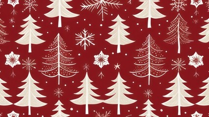 Christmas tree seamless pattern in a snowy winter forest for holiday design. Christmas tree background with trees in a snowy winter landscape for holiday and New Year decoration. 