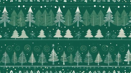 Christmas tree seamless pattern in a snowy winter forest for holiday design. Christmas tree background with trees in a snowy winter landscape for holiday and New Year decoration. 
