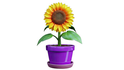Obraz premium Vibrant Yellow Sunflower in a Bright Purple Pot on a Transparent Background Isolated Studio Shot
