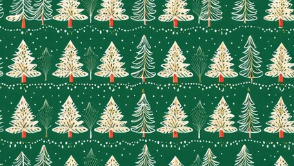 Christmas tree seamless pattern in a snowy winter forest for holiday design. Christmas tree background with trees in a snowy winter landscape for holiday and New Year decoration. 