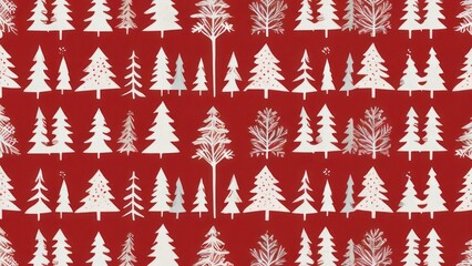 Christmas tree seamless pattern in a snowy winter forest for holiday design. Christmas tree background with trees in a snowy winter landscape for holiday and New Year decoration. 