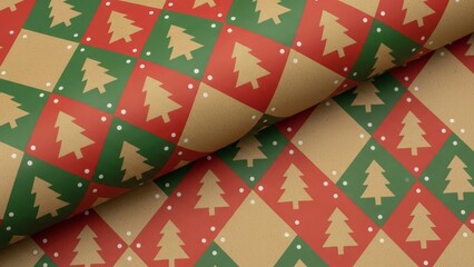 Obraz premium Festive Christmas Tree Pattern Wrapping Paper