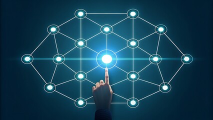 Finger touching glowing network node for seamless digital connection concept