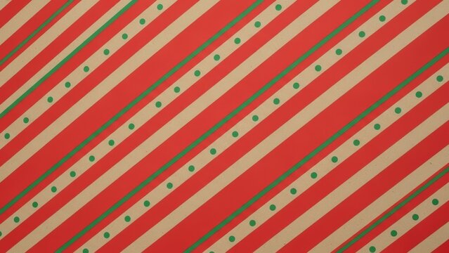 Festive Red and Beige Diagonal Striped Background with Green Polka Dots - Powered by Adobe