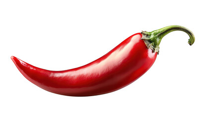 A red chili pepper lying on a clean white surface. its glossy texture and curved shape. ideal for culinary presentations and food-related content