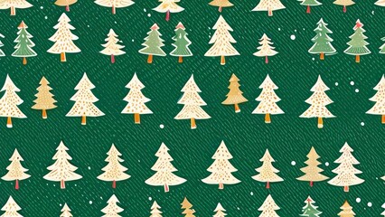 Christmas tree seamless pattern in a snowy winter forest for holiday design. Christmas tree background with trees in a snowy winter landscape for holiday and New Year decoration. 