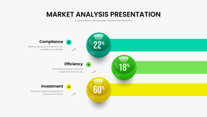 Investor Portfolio Three Option Graph Slideshow Layout. Medical Showcase 3 Step Diagram Slide Template. Market Performance Frame Design Vector Illustration.