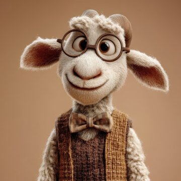 Un simp&aacute;tico y erudito cabrito con gafas y corbata.