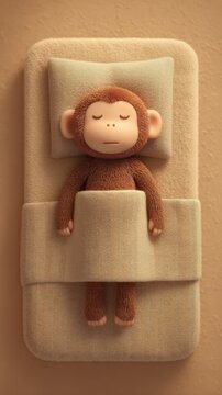Un adorable simio dormido pl&aacute;cidamente en una cama mullida.