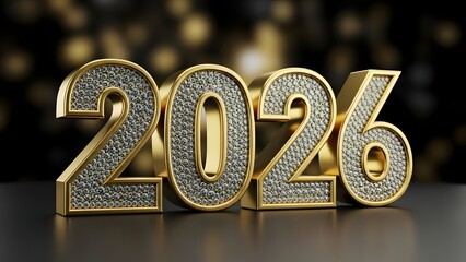 Golden 2026 new year celebration with bokeh background