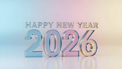 Iridescent 2026 happy new year greeting with pastel background