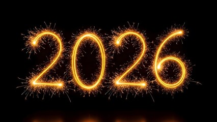 Sparkling 2026 new year celebration with golden light trails
