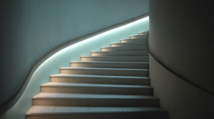 Set of stairs in a modern building. the stairs are made of concrete and have a curved staircase on one side.