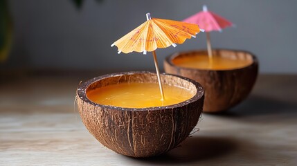 Tropical coconut cocktails with umbrellas summer drinks refreshing beverages vacation getaways party drinks