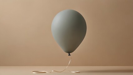 A single pale green balloon floating slightly above a beige surface