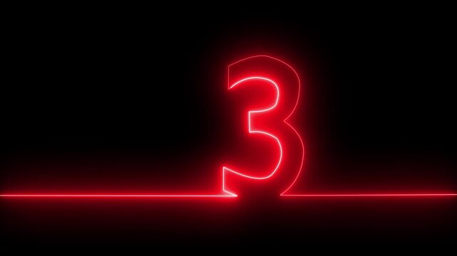 Abstract neon text 3 number countdown icon animation on black background. 3 neon bright text font colorful 4k video animation.  next level neon title Laser vintage effect Infinite loop able.