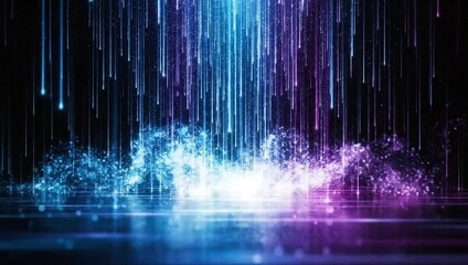 Abstract background with falling glowing blue and purple light trails - Powered by Adobe