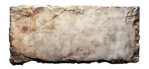 A weathered stone slab with a rough texture and subtle cracks. set against a neutral background. ideal for use in architectural designs or historical contexts