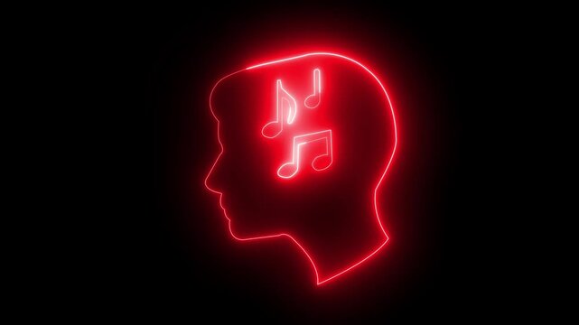 Neon music icon animation. Glowing neon Complicated music . Digital music icon Animation