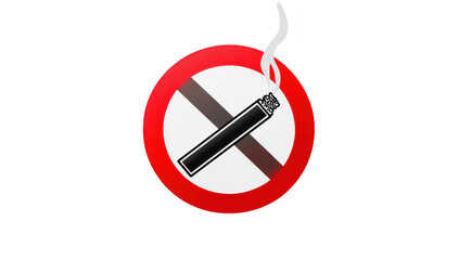 A bold red circle with a diagonal line crossing over a cigarette. symbolizing a no smoking sign. set against a clean white background. promoting a smoke-free environment