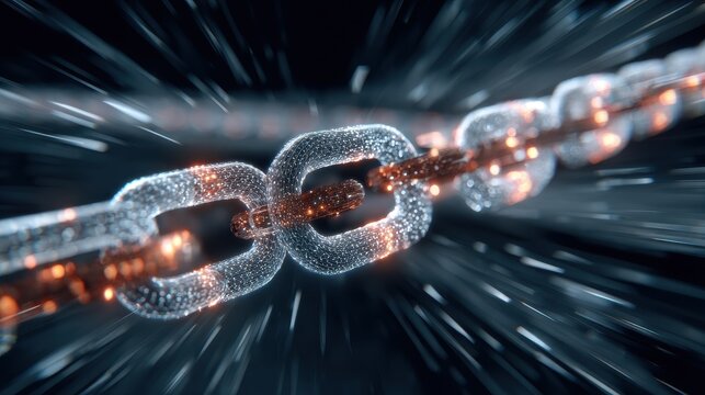 Conceptual representation of blockchain security highlighting encoded connections and chains in a digital environment - Powered by Adobe