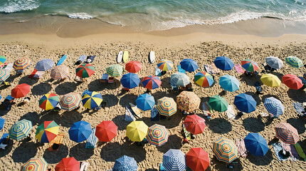 Beach Umbrellas A Colorful Coastal Scene.