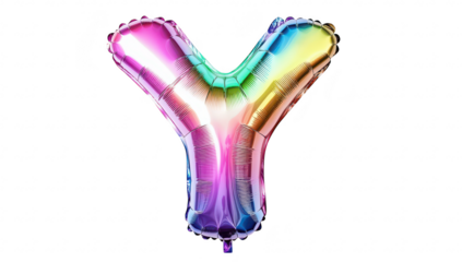 A vibrant. rainbow-colored balloon shaped like the letter Y is prominently displayed against a clean white background. perfect for celebrations. parties. or festive events