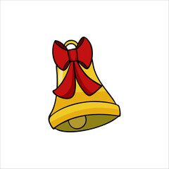 Vector hand drawn illustration of a New Year s bell with a red bow