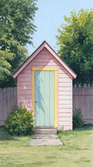 Charming Garden Shed in Pastel Colors: A Serene Outdoor Retreat Capturing the Essence of Nature and Tranquility in a Beautiful Landscape