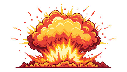 Dynamic Pixel Art Explosion Isolated on transparent Background