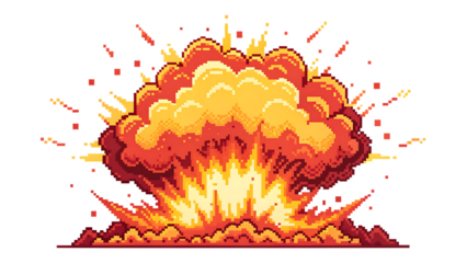Dynamic Pixel Art Explosion Isolated on transparent Background