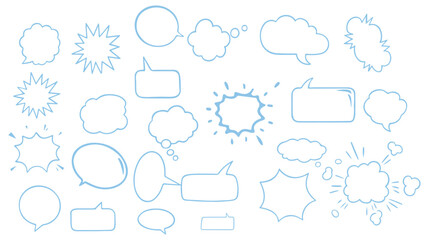 Hand Drawn Blue Speech Bubble Doodle Set Vector Illustration