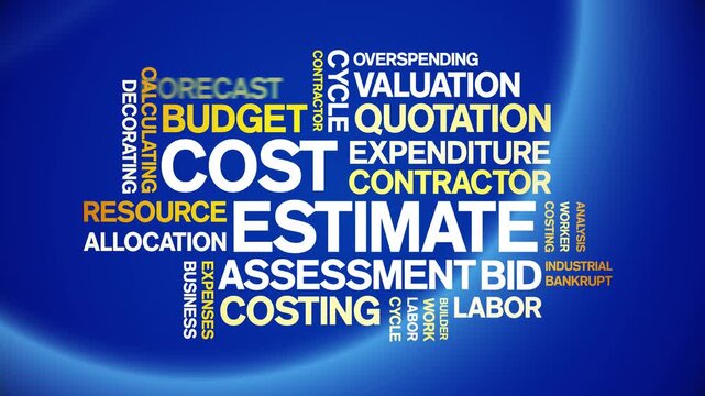 Cost Estimate animated word cloud-text design animation tag kinetic typography seamless loop.