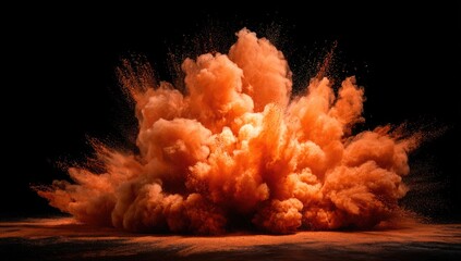 A vibrant orange explosion cloud bursting forth against a black background