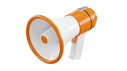 Orange and White Megaphone with a Transparent Background Showing a Classic Speaker Device for Amplifying Sound and Making Announcements