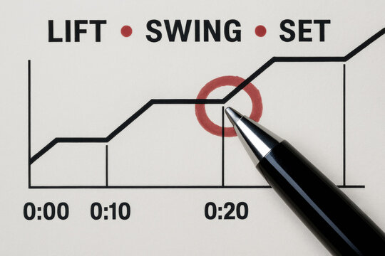 Lift swing set safety concept with pen pointing at red circle on chart timeline for crane operation control